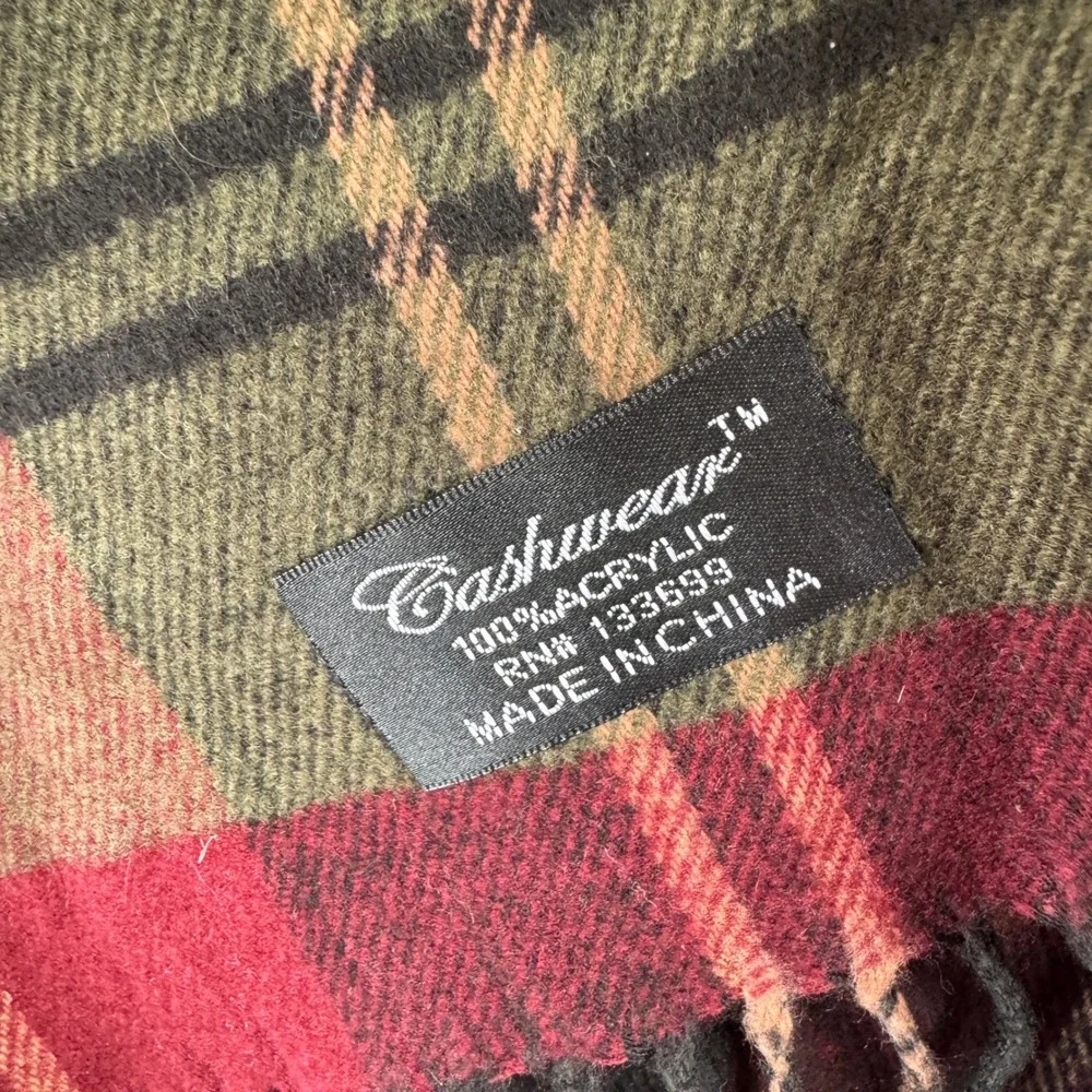 Cashwear Red Green Plaid Fringe Scarf Acrylic Tartan‎ Unisex Winter Cozy